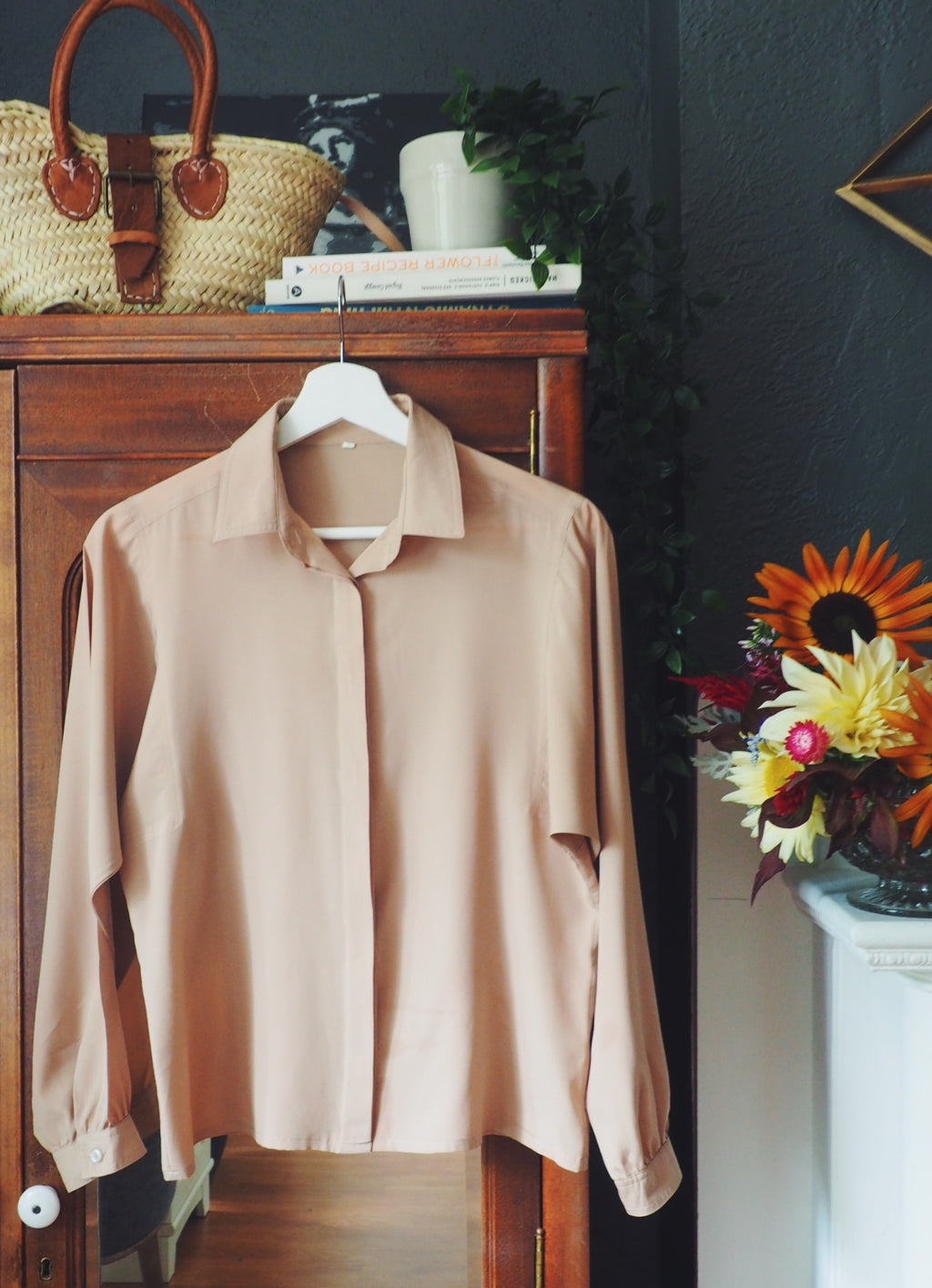 Vintage Taupe Long-Sleeve Blouse