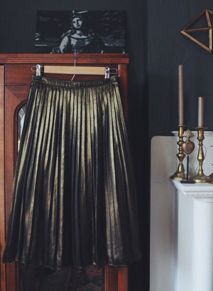 Gold Shimmer Pleated Skirt