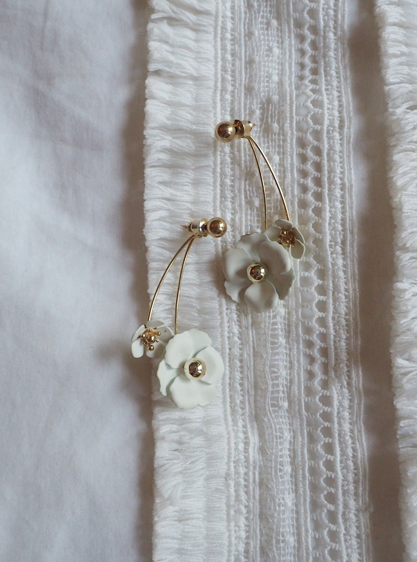 Vintage White Floral Statement Earrings