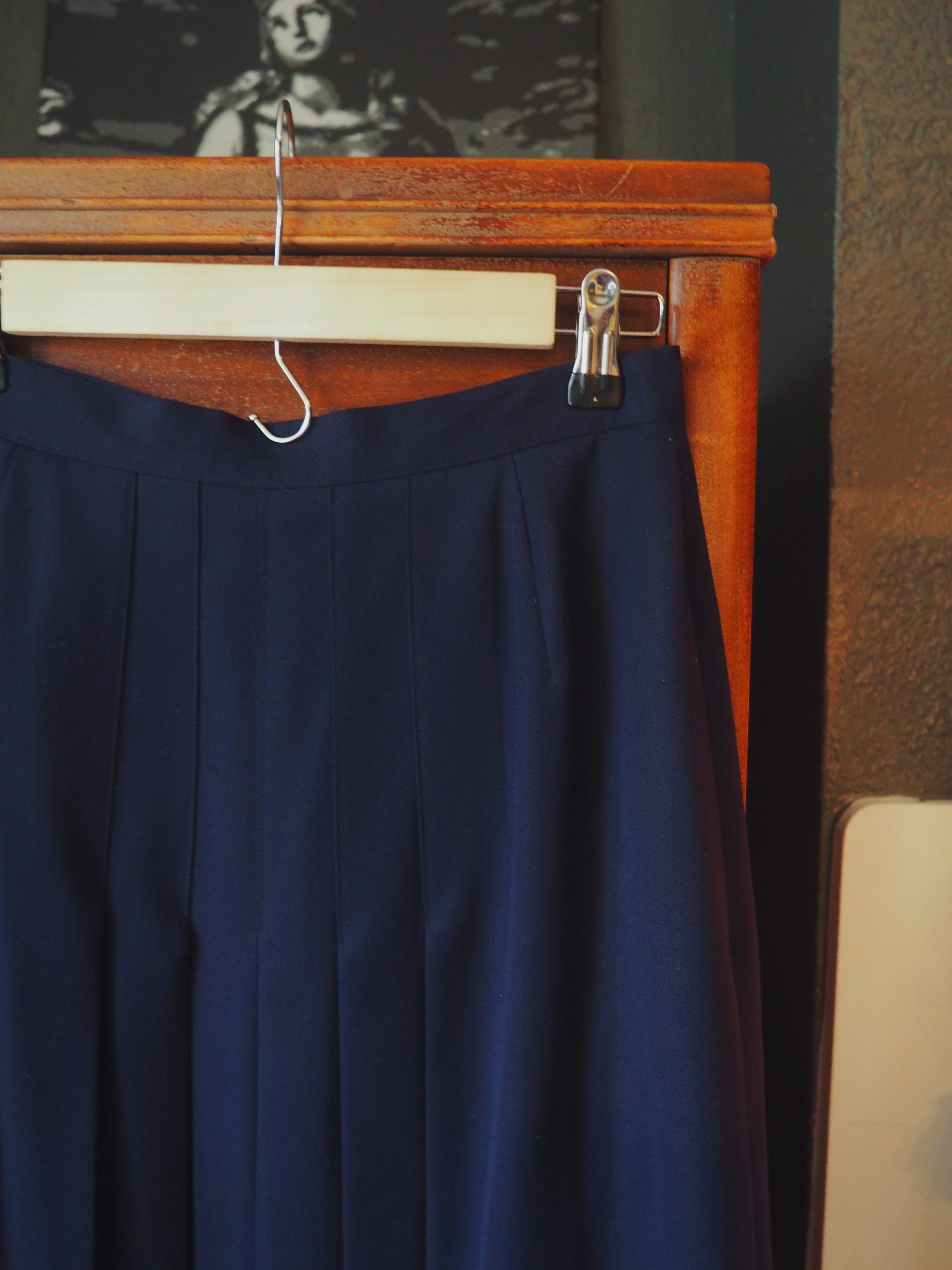 Vintage Pleated Navy Midi Skirt