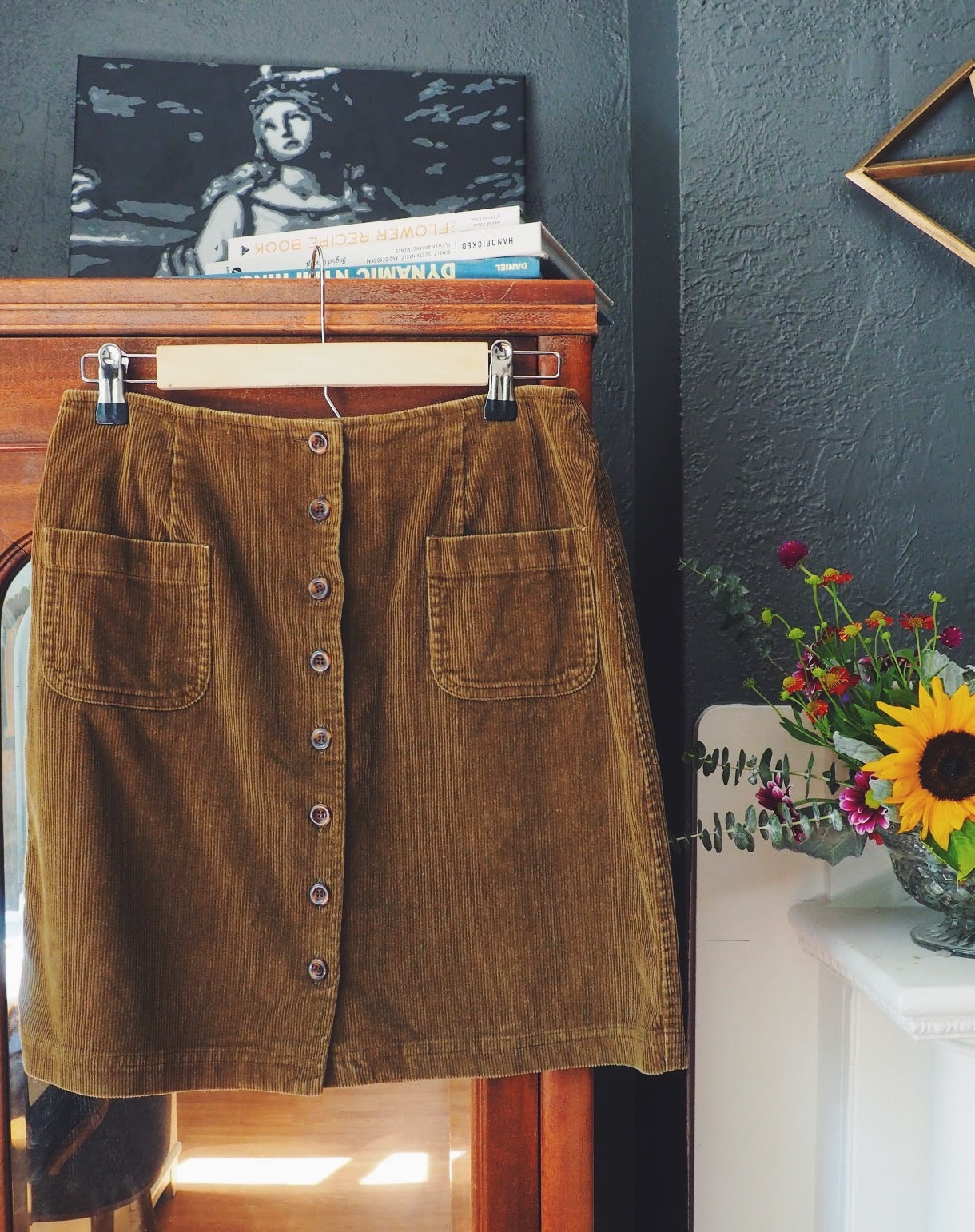 Vintage Olive Green Corduroy Button Front Skirt