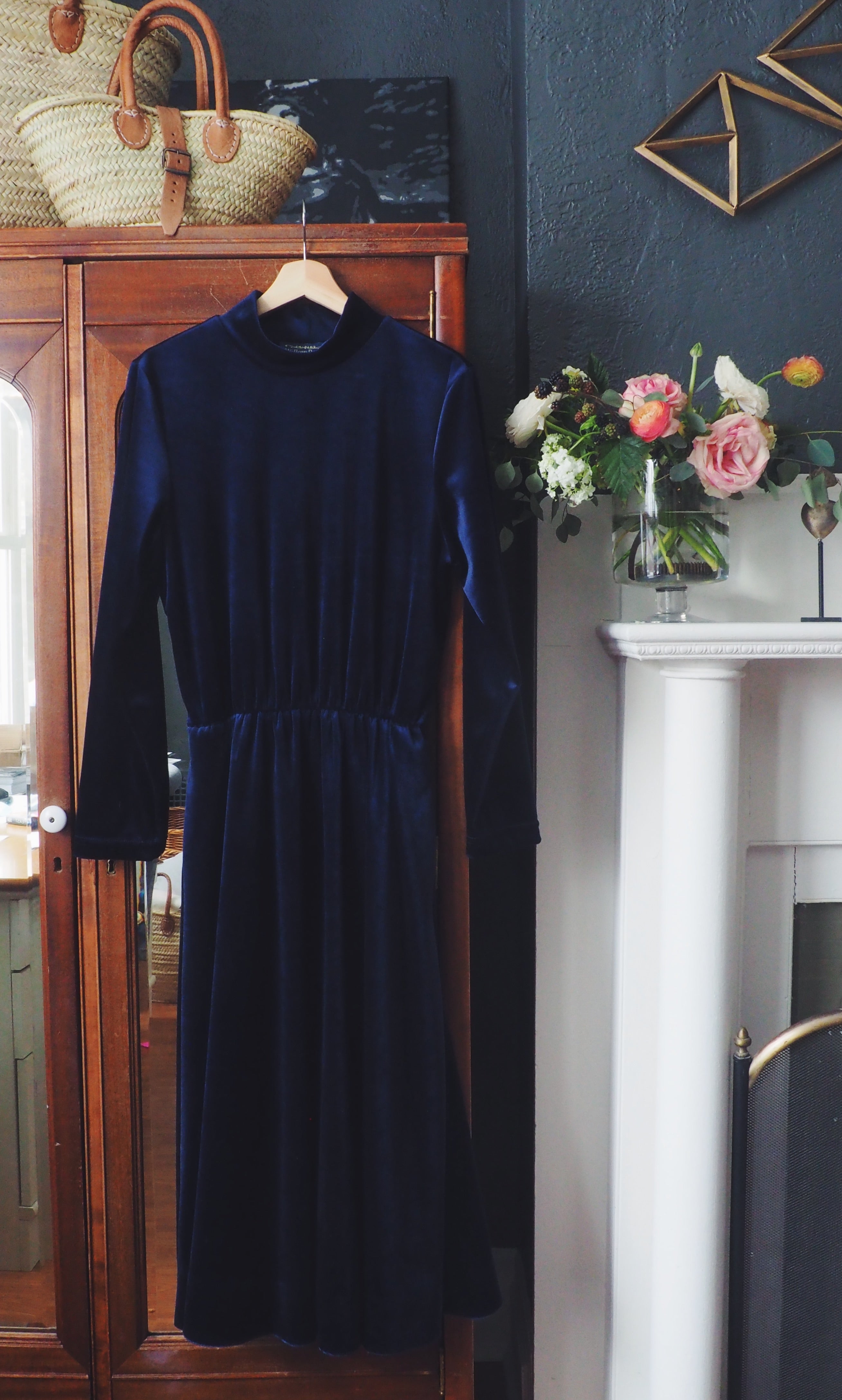Vintage Navy Velvet Midi Dress