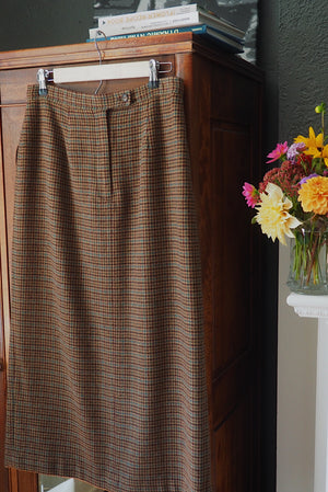 Vintage Liz Claiborne Houndstooth Wool Blend Midi Skirt