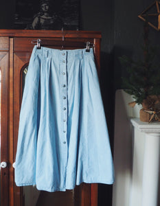 Vintage Button Front A-Line Denim Midi Skirt