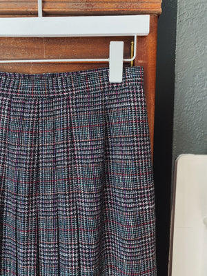 80s Plaid Pleated Midi Skirt