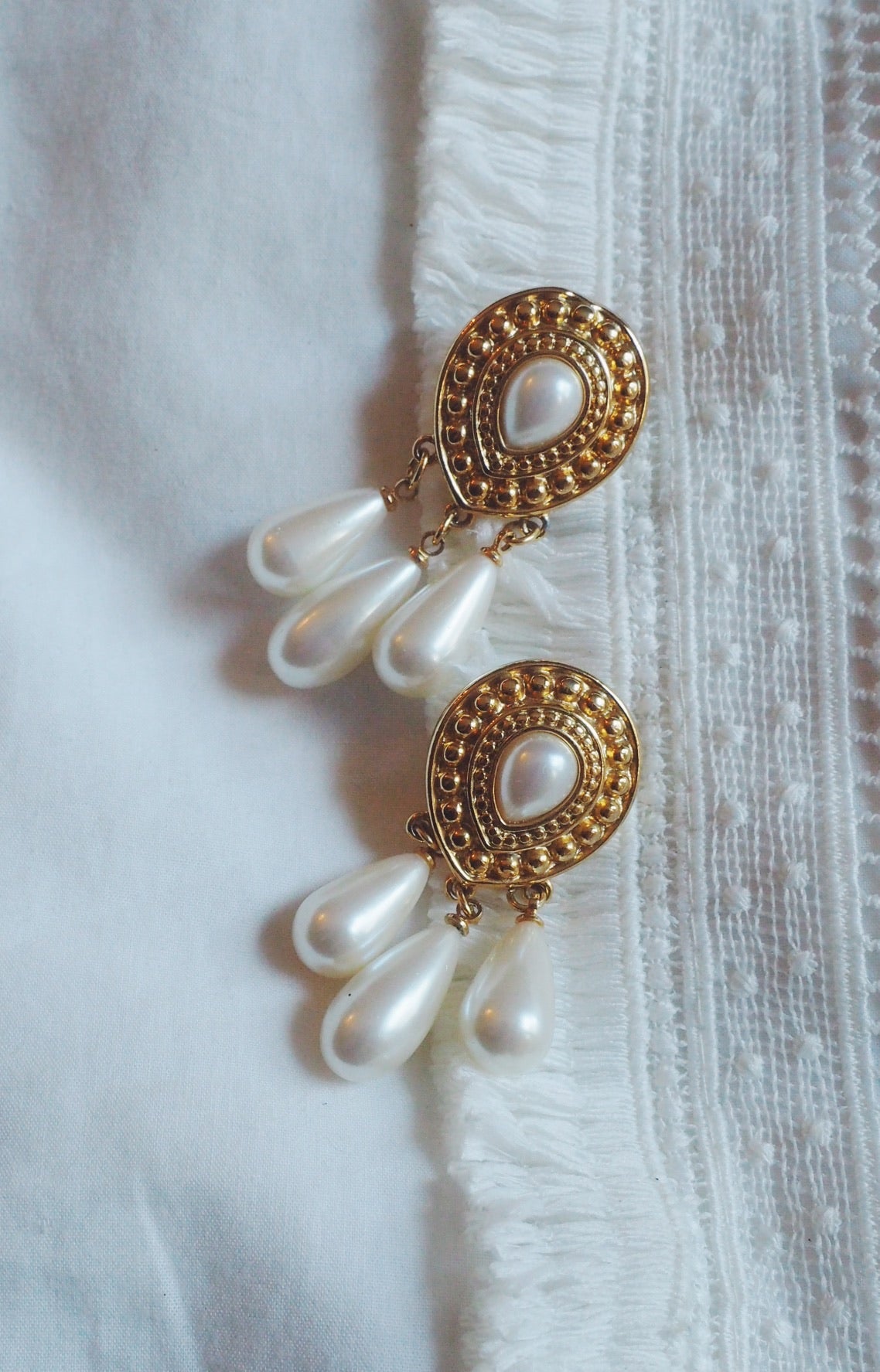 Vintage Triple Pearl Drop Earrings