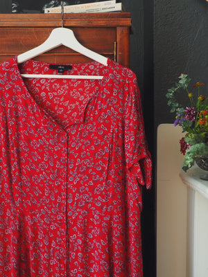 Button-Front Red Paisley Print Dress
