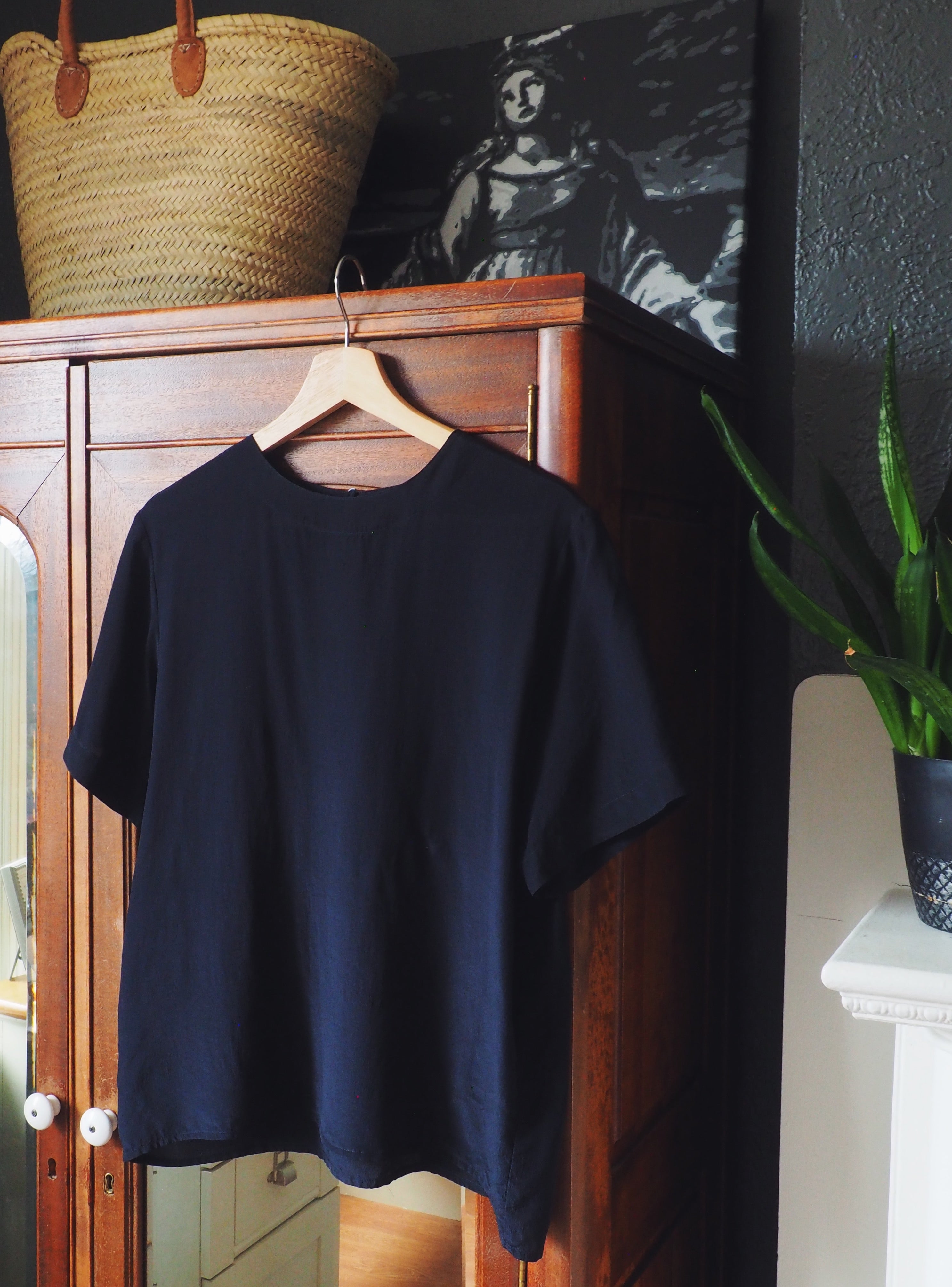 Vintage Pure Silk Black Short-Sleeve Blouse