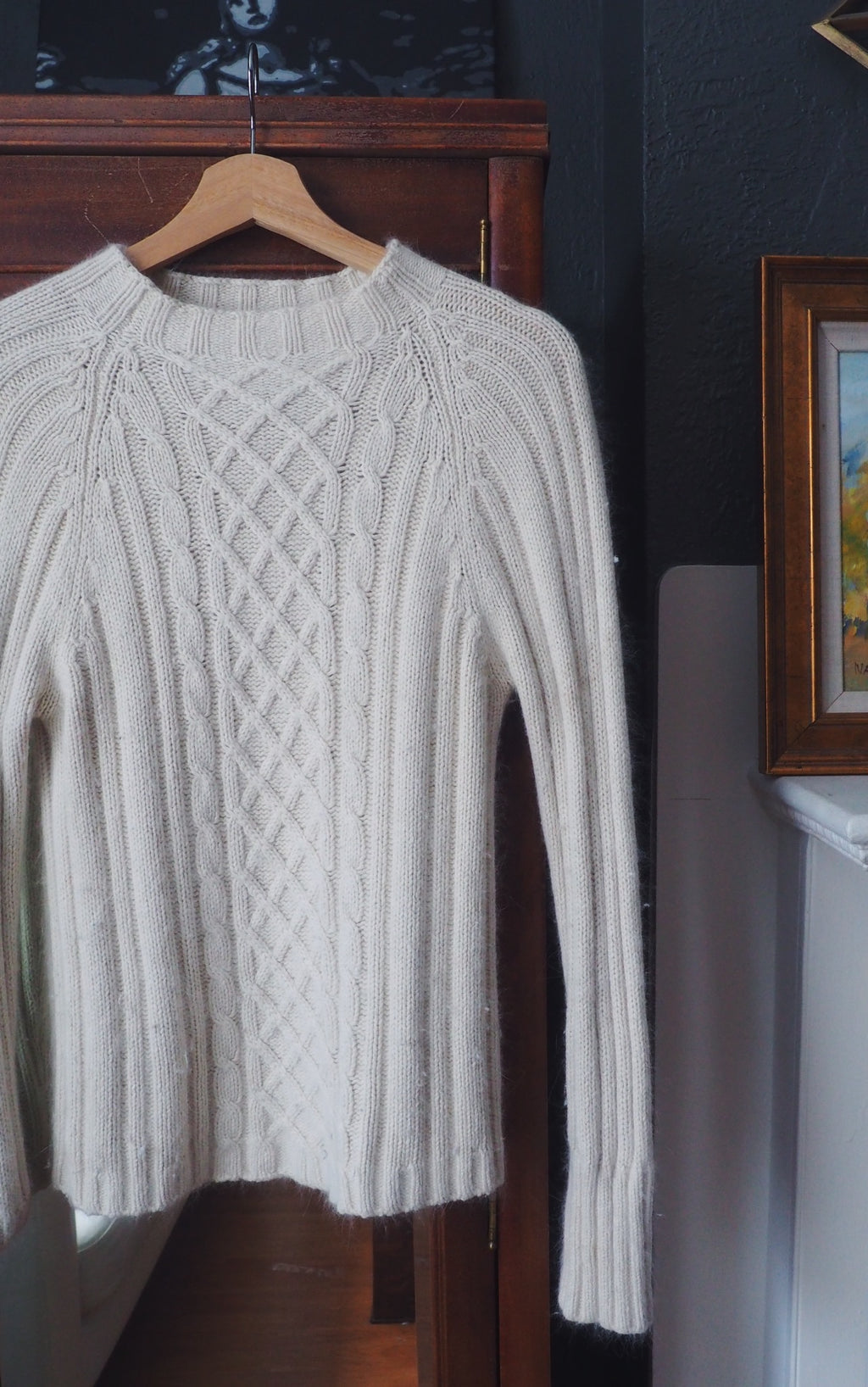 Silk Angora Cream Knit Mock Neck