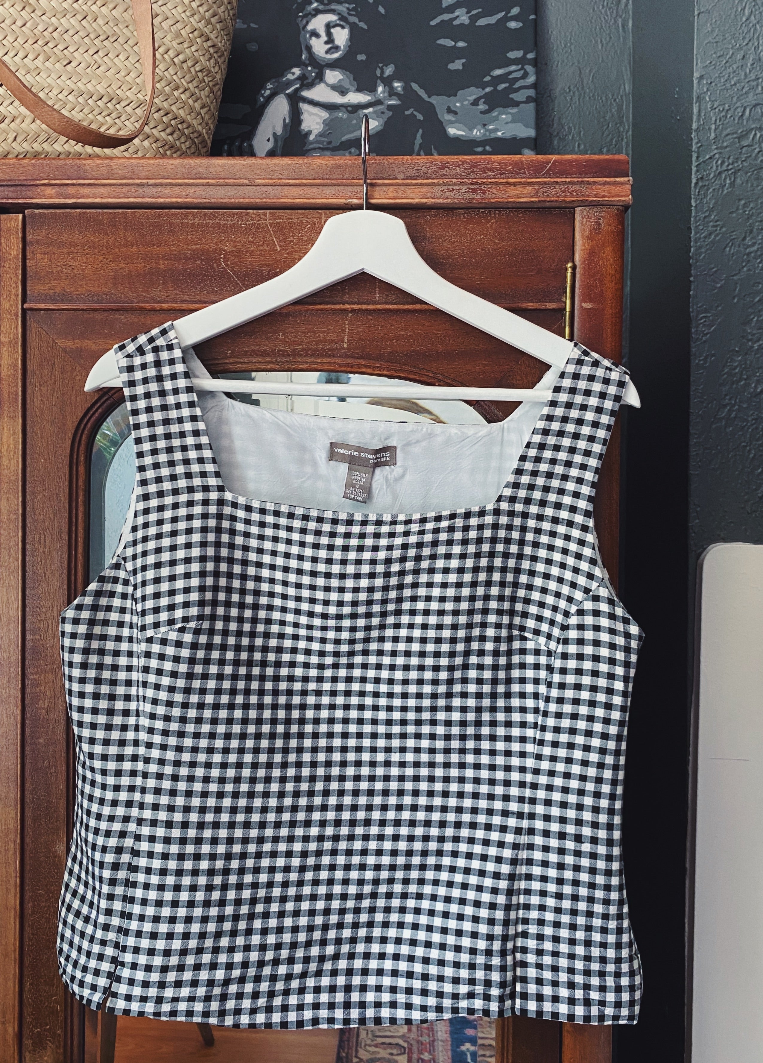 100% Silk Cropped Gingham Blouse