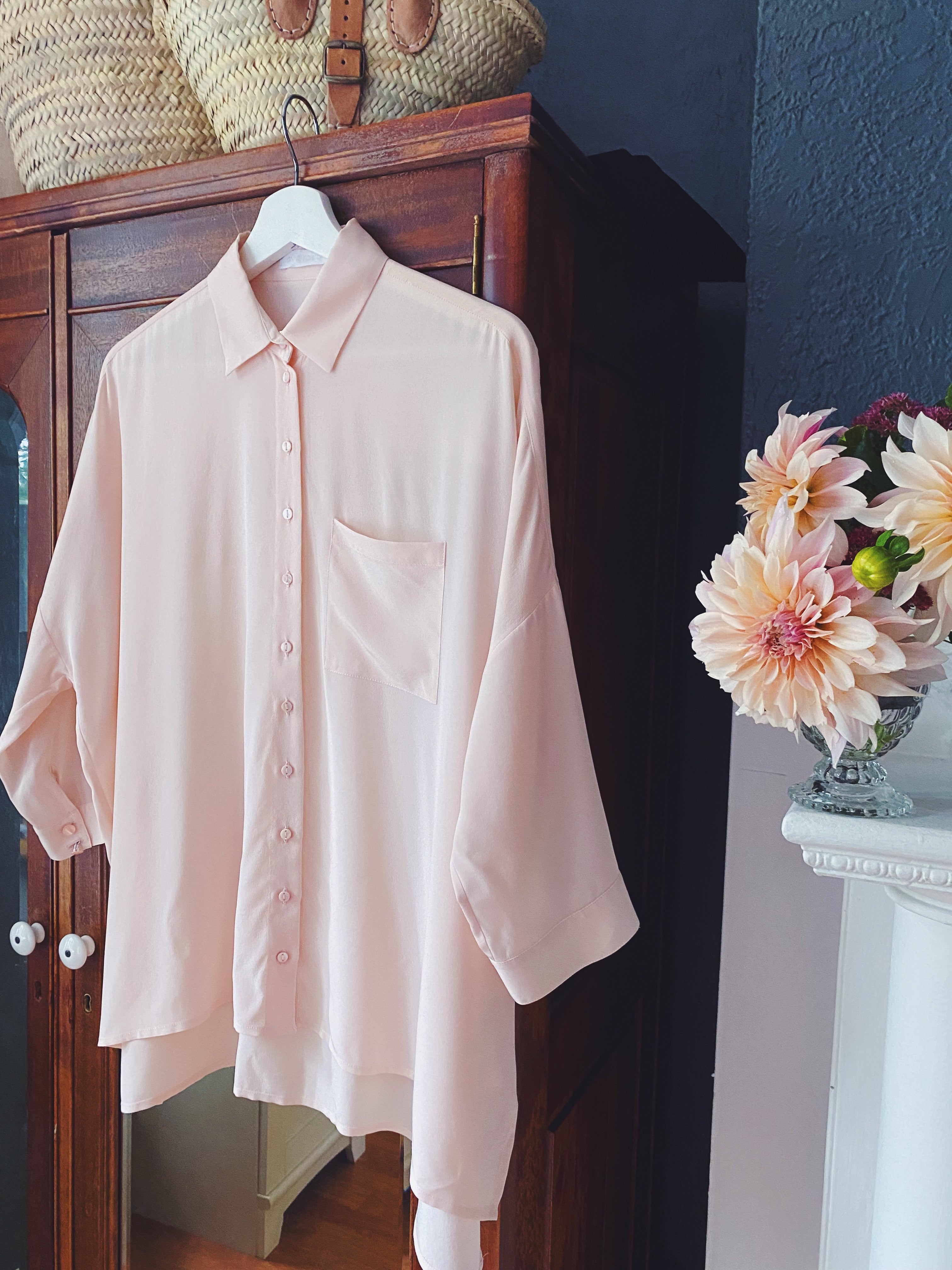 Pure Silk Pink 3/4 Sleeve Blouse