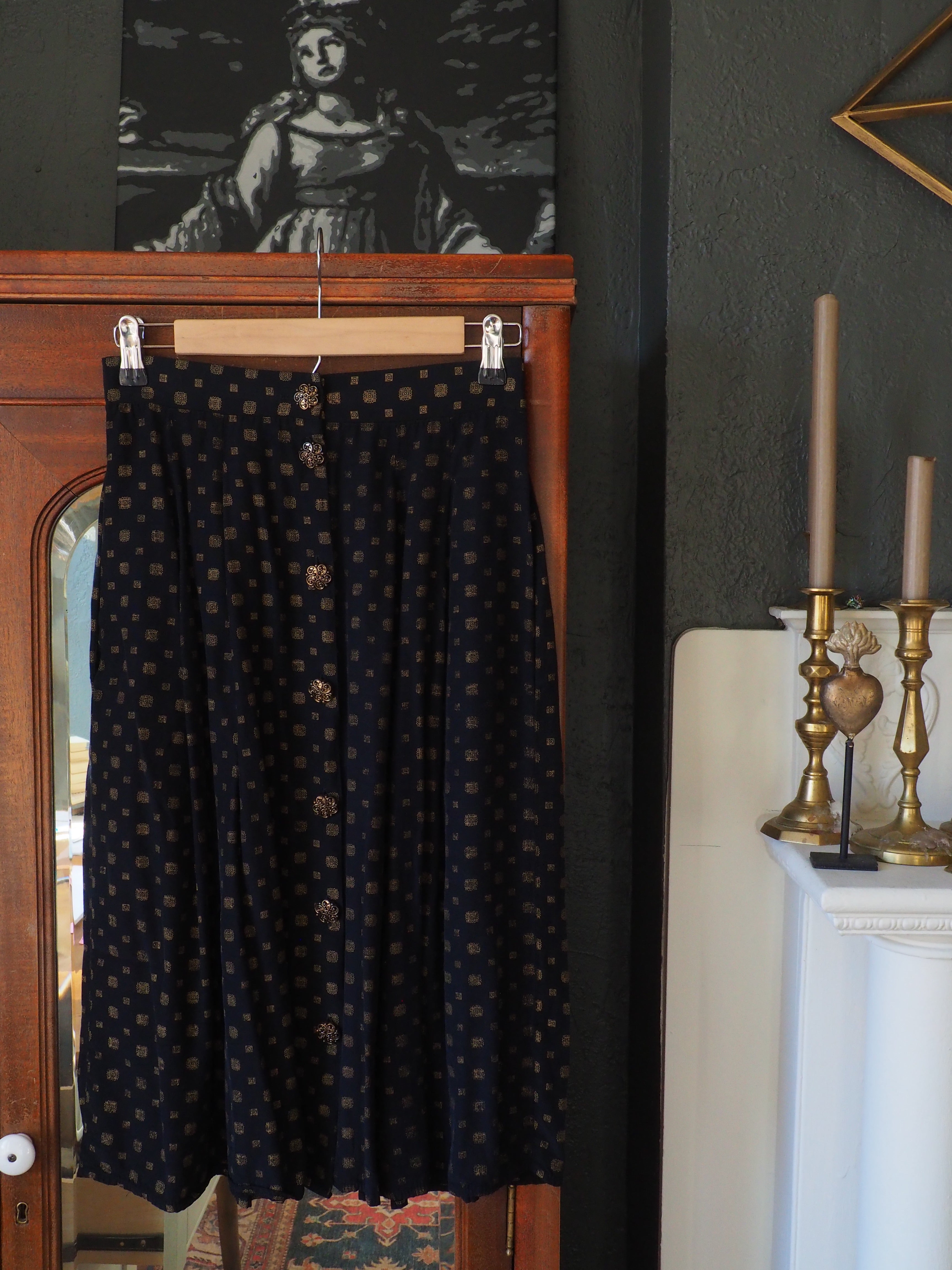 Black and Gold Ornate Button Skirt