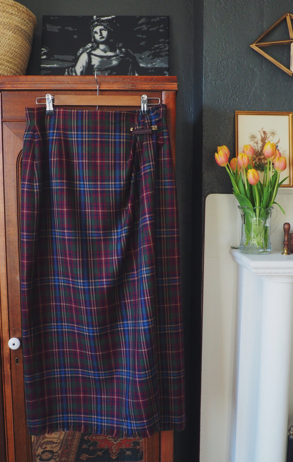 100% Wool Plaid Midi Skirt