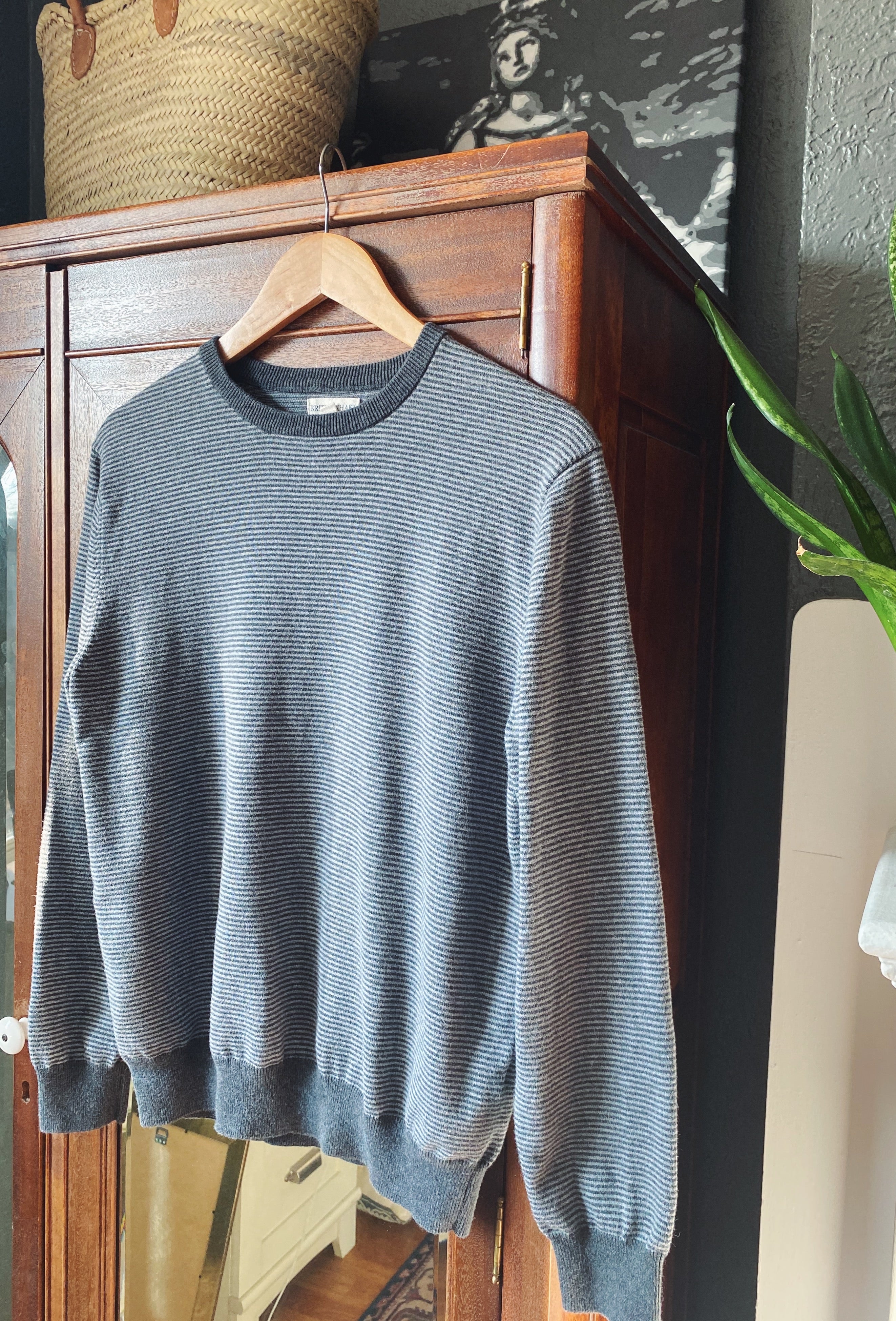 Grey Striped Crewneck Sweater