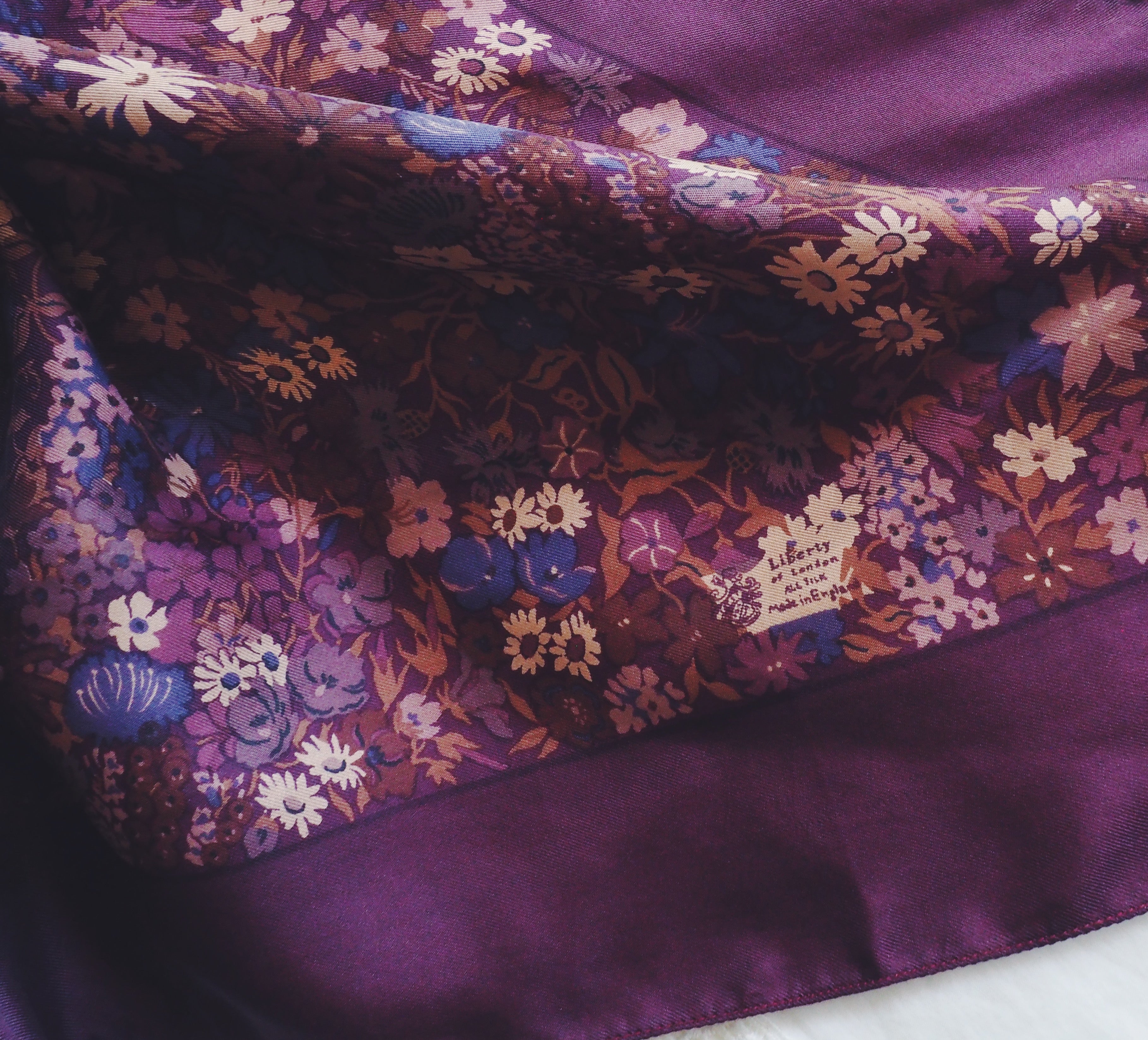 Pure Silk Liberty London Floral Scarf in Eggplant