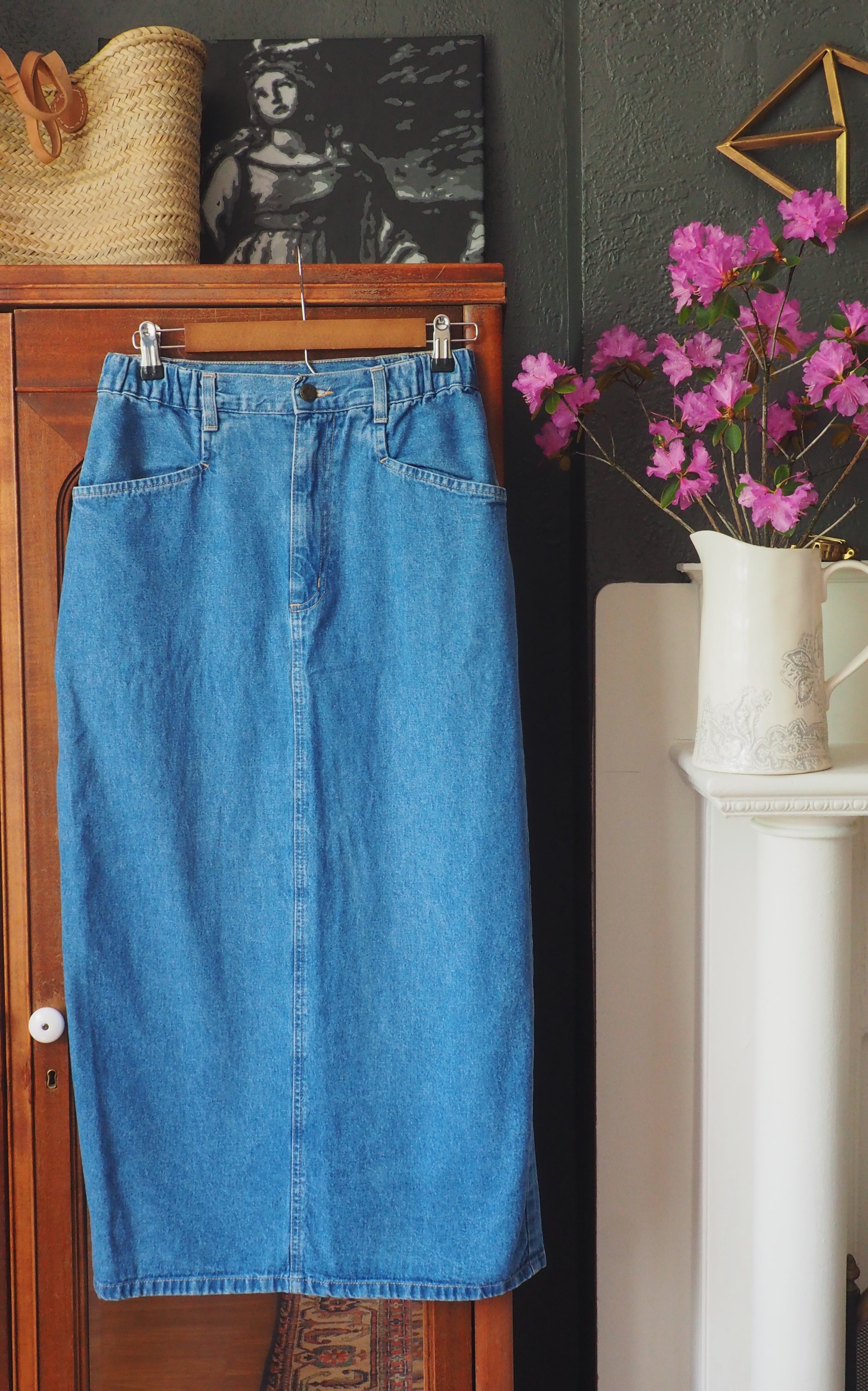 Made in US Denim Column Midi Skirt