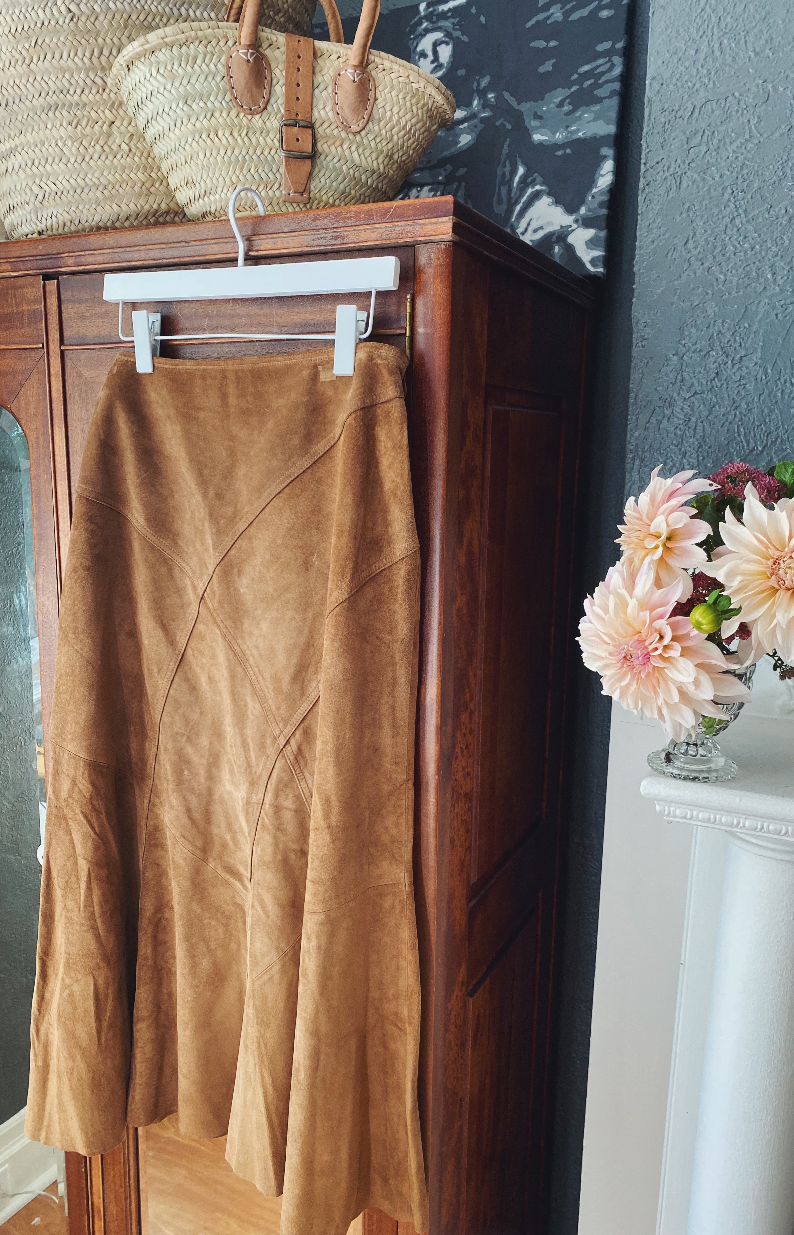 Vintage Suade A-Line Midi Skirt