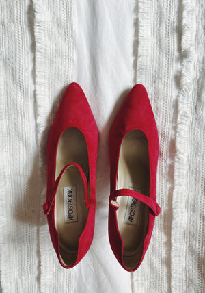 Vintage Red Suede Mary Jane Pumps