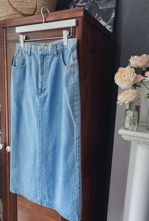 Vintage 100% Cotton Light Wash Denim Midi Skirt