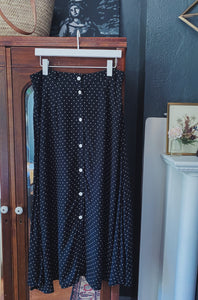 Vintage Black and White Polka Dot Midi Skirt