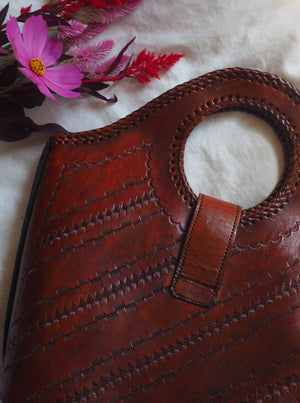 Vintage Rust Brown Braided Leather Handbag