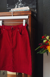 Vintage Berry Corduroy Belted Skirt