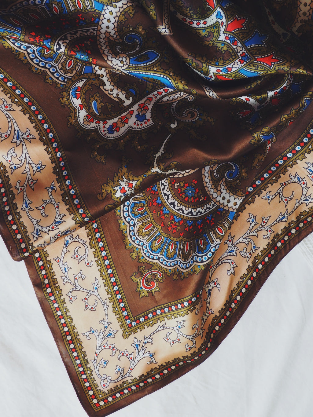 Brown Medallion Print Silk Scarf