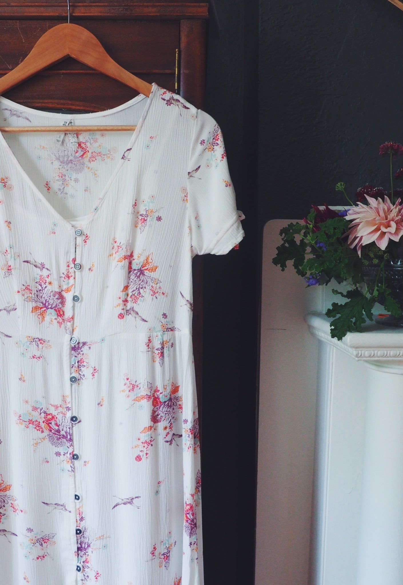 White Floral Button-Front Midi