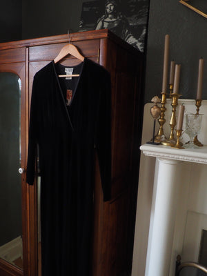 NEW Vintage Black Velvet Midi Dress