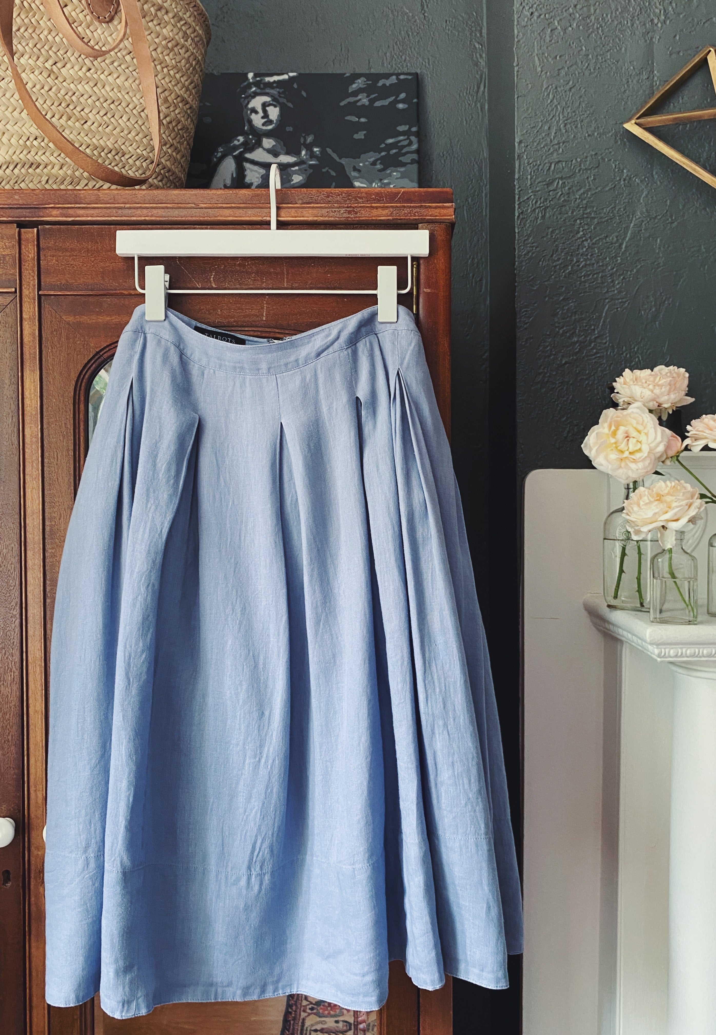 Talbots Linen/Cotton Chambray Pleated Skirt