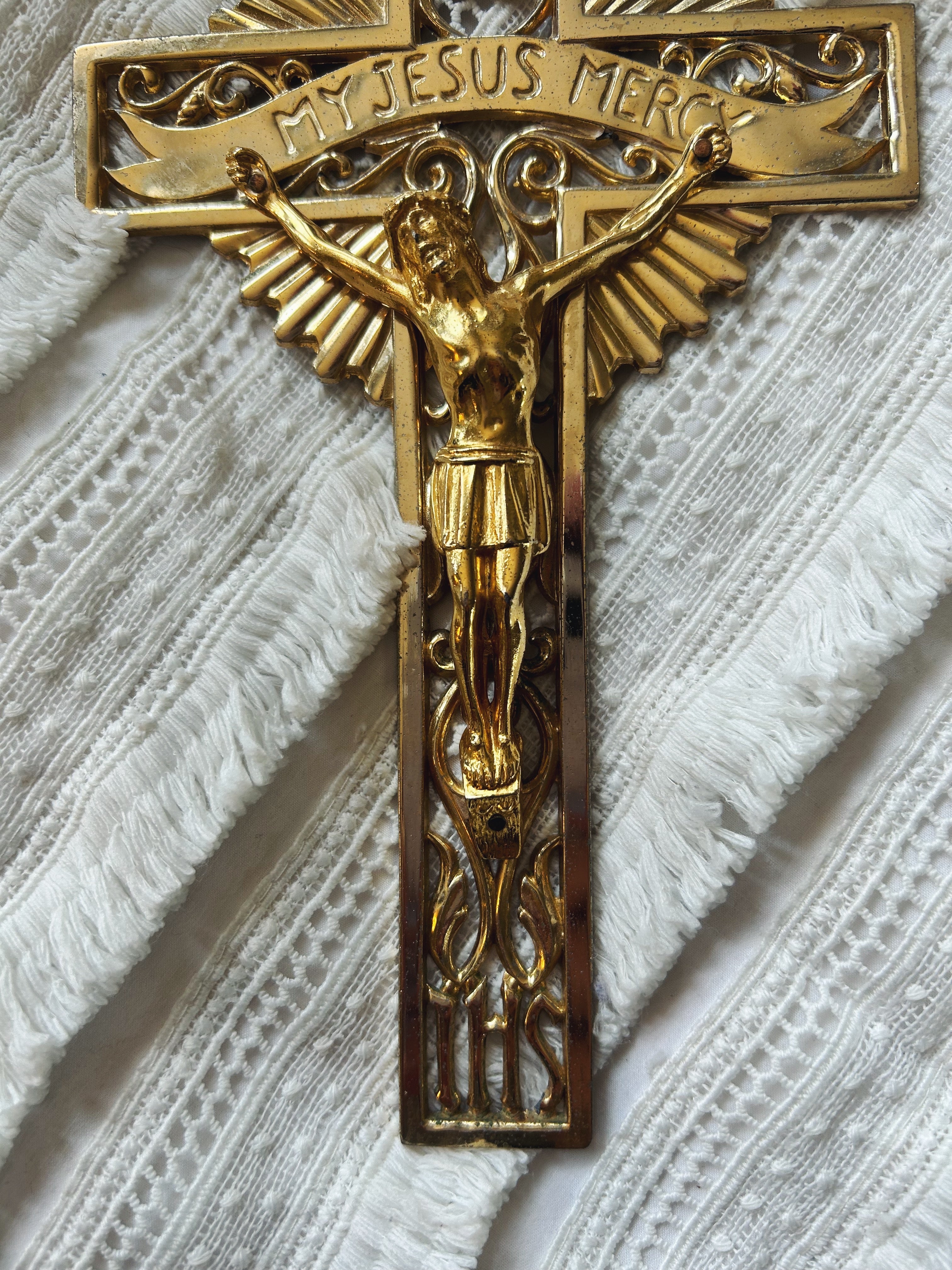 Antique Brass Mercy Crucifix