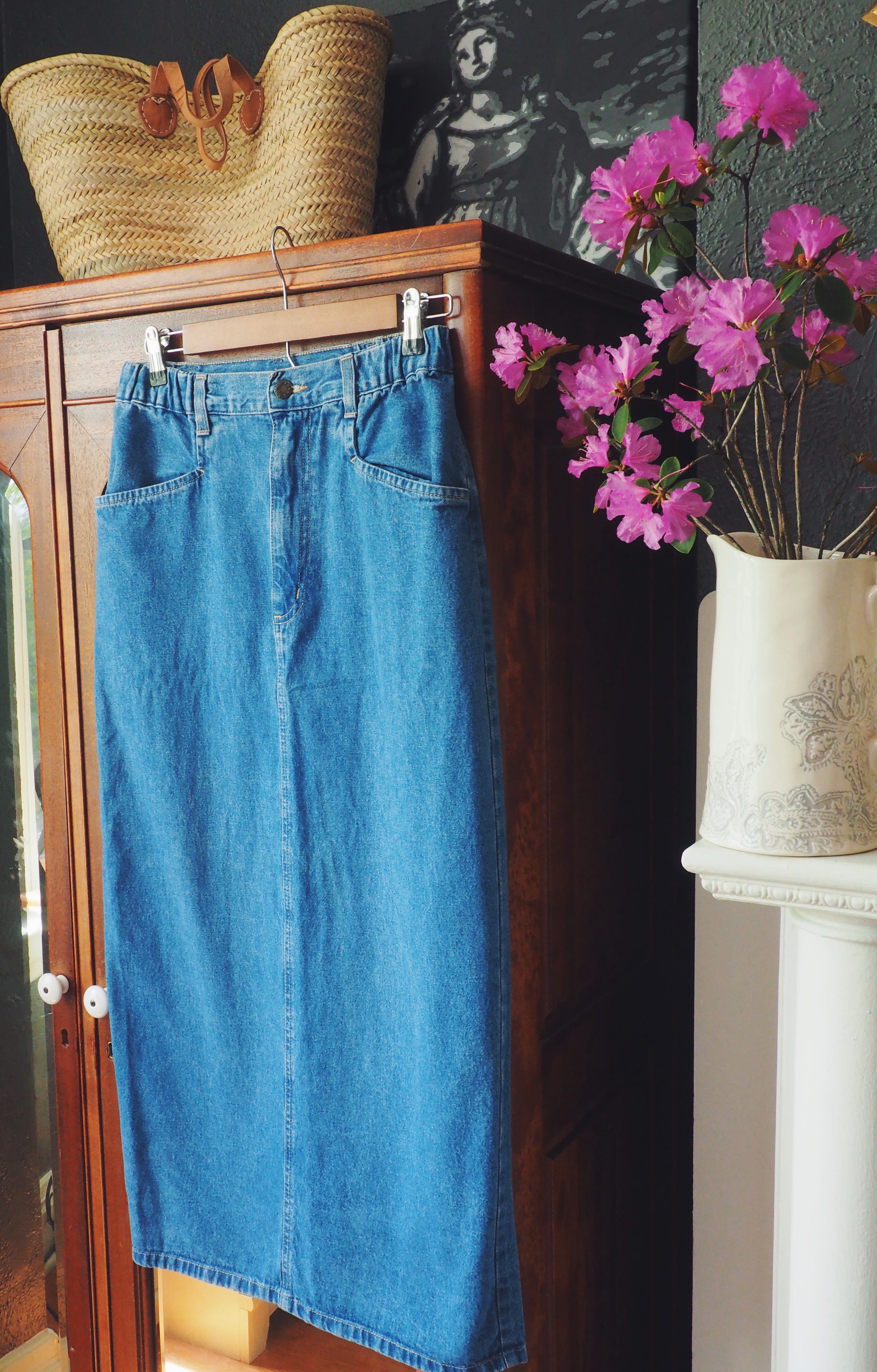 Made in US Denim Column Midi Skirt