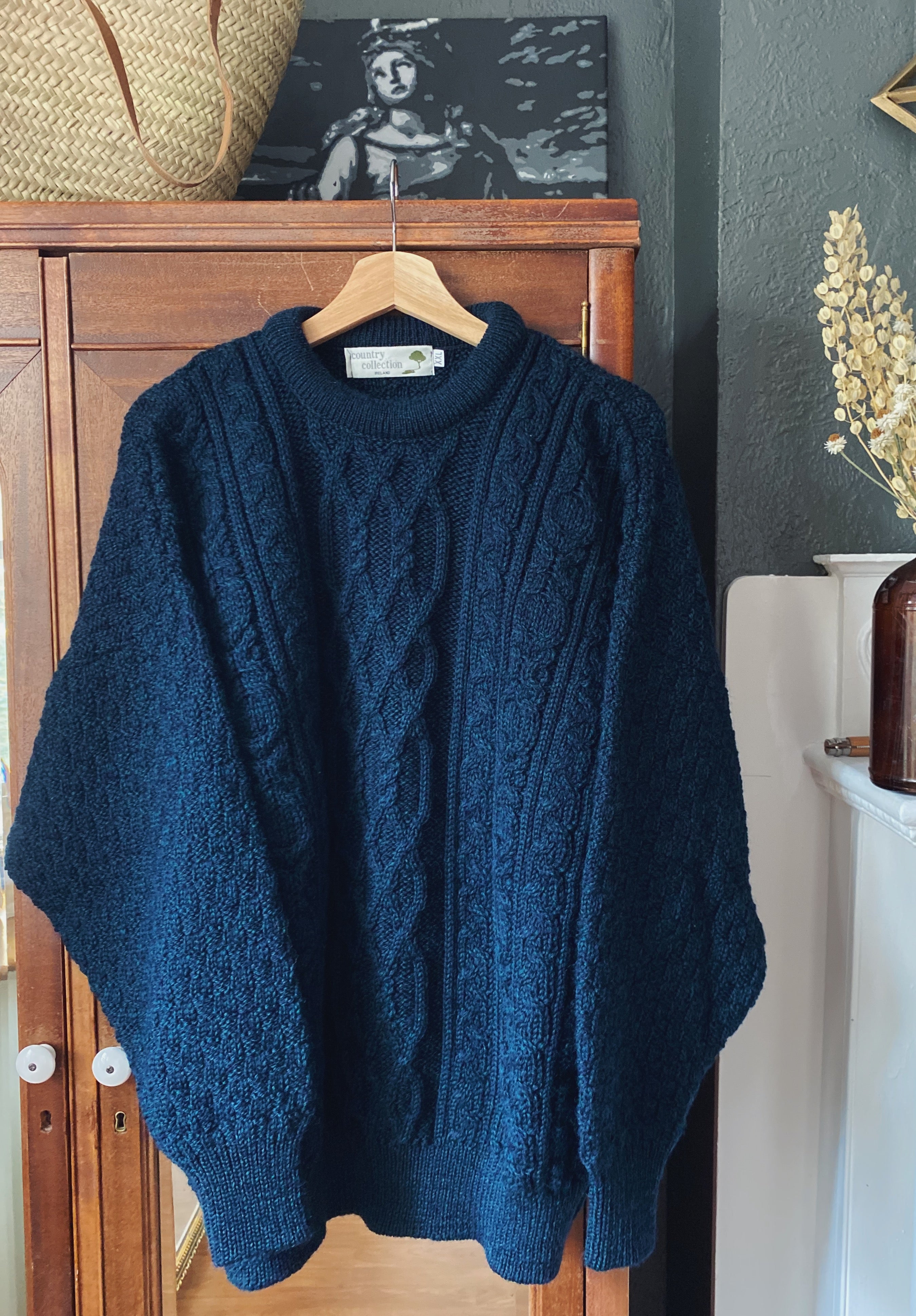 Made in Ireland Deep Blue Green Cable-Knit Sweater