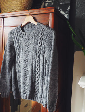 Gray Fisherman Cable-knit Mock-neck Sweater