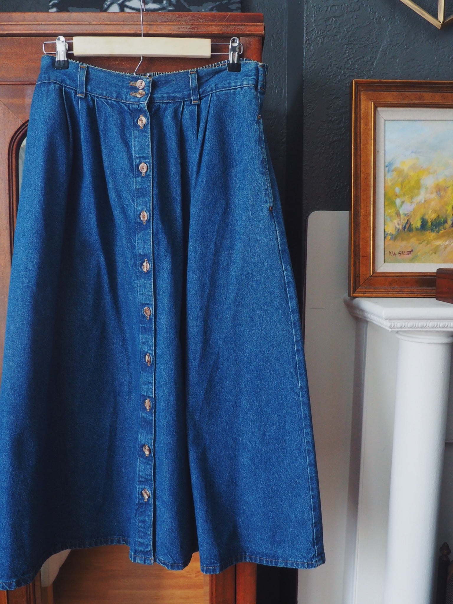 Vintage Denim Button Front Midi Skirt