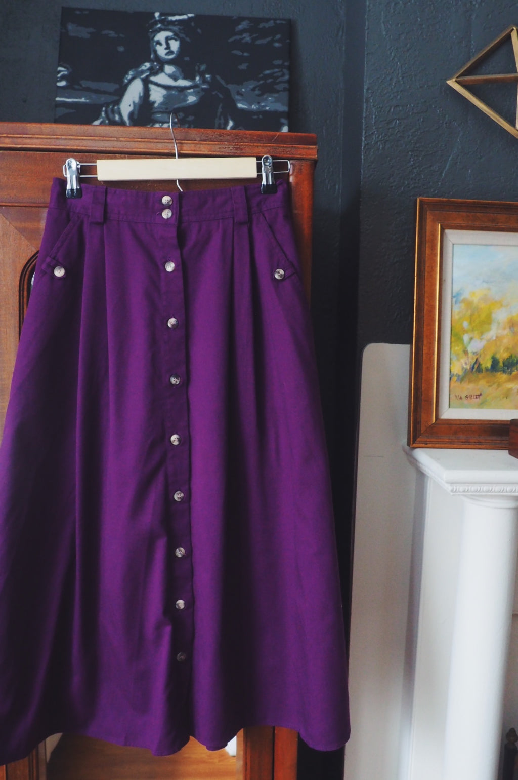 Vintage Cotton Purple Button Front Midi