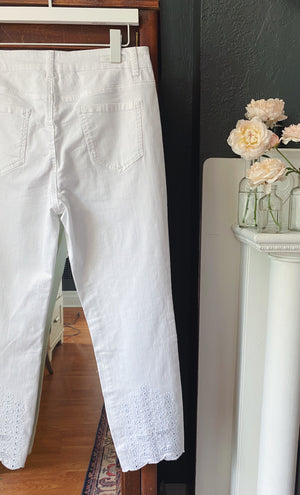White Eyelet Cotton-Blend Pants