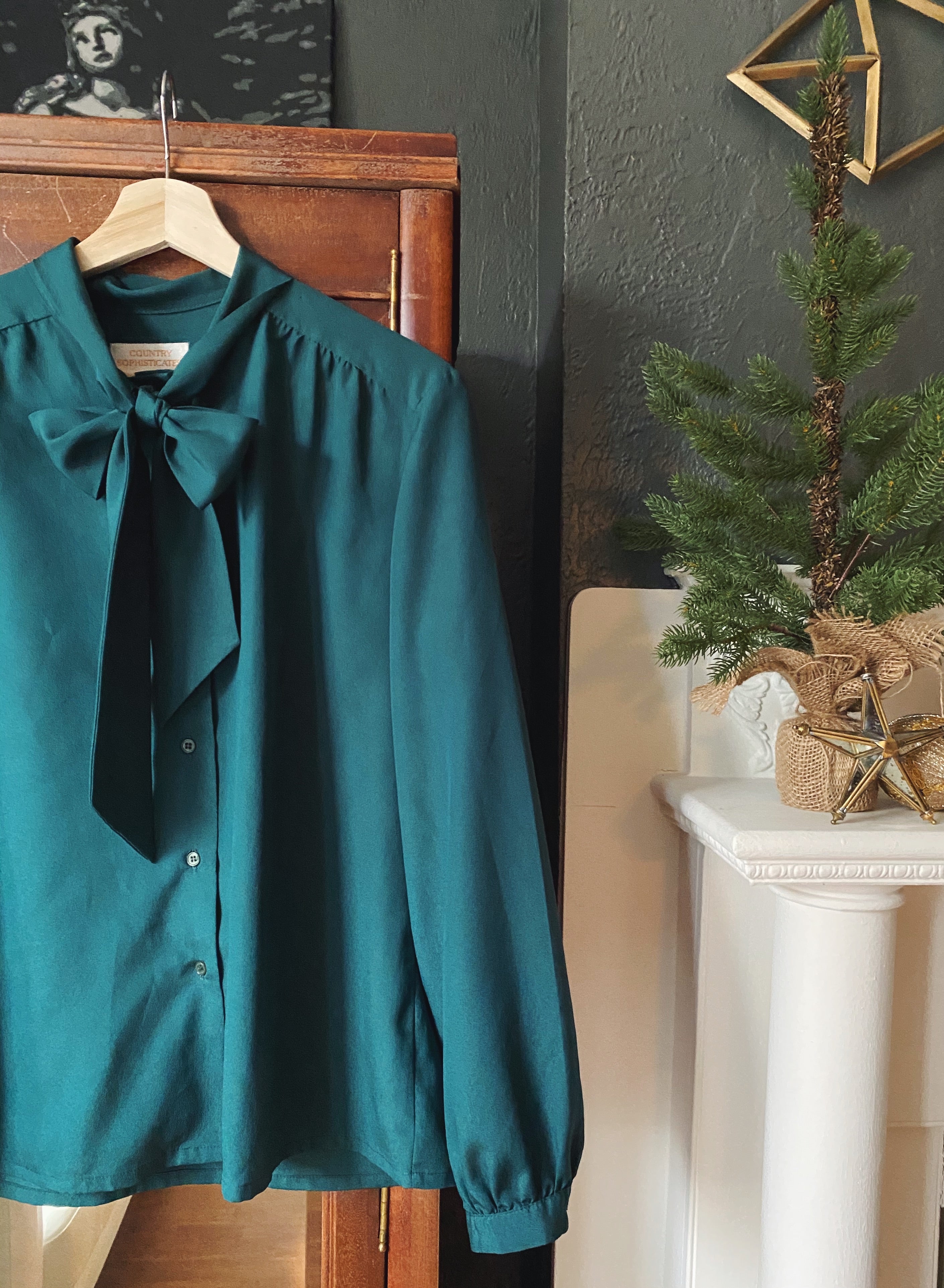 Vintage Pendleton Deep Green Secretary Bow Blouse