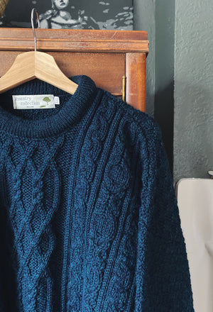 Made in Ireland Deep Blue Green Cable-Knit Sweater