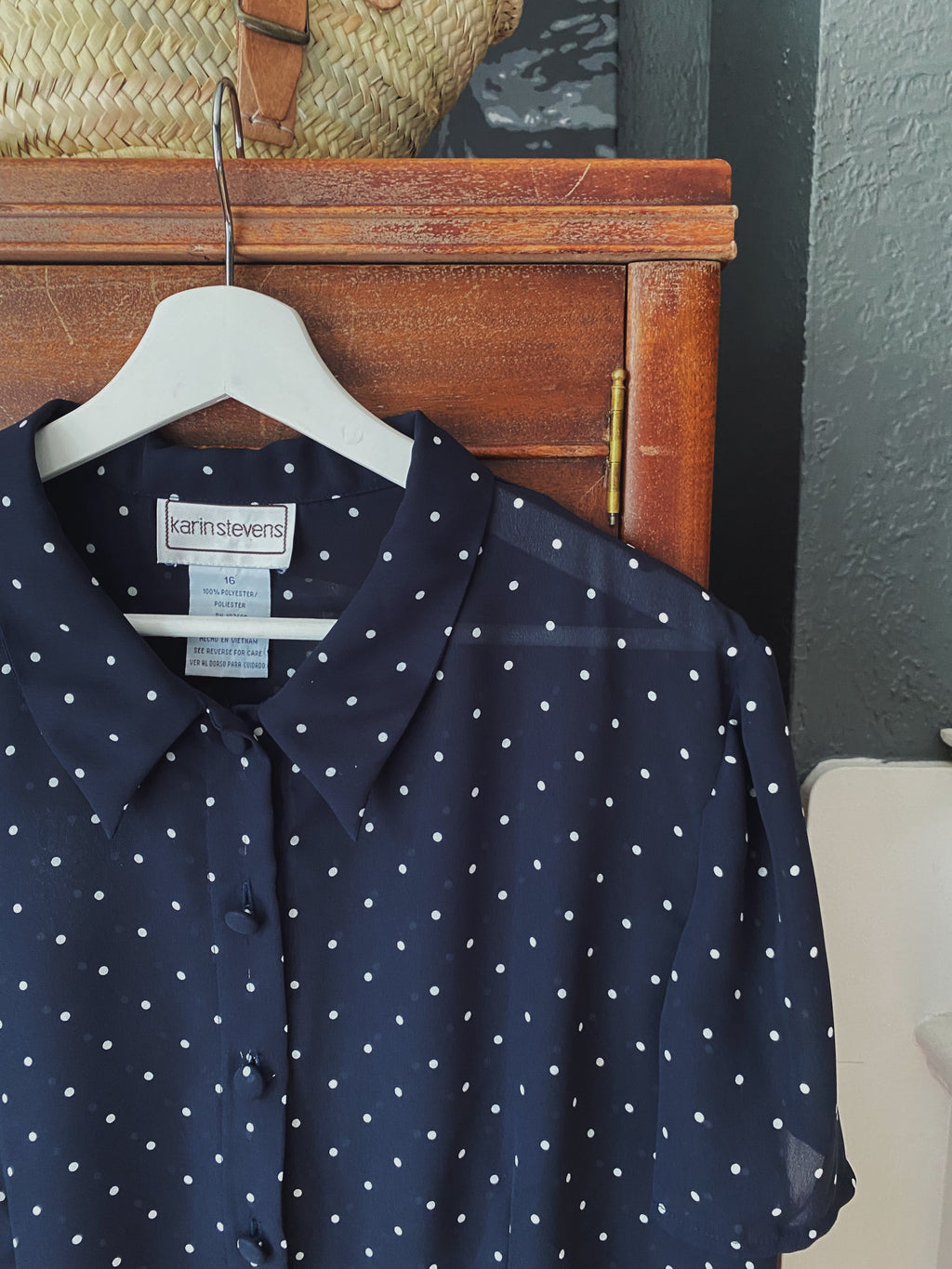 80s Navy Polka Dot Boxy Blouse