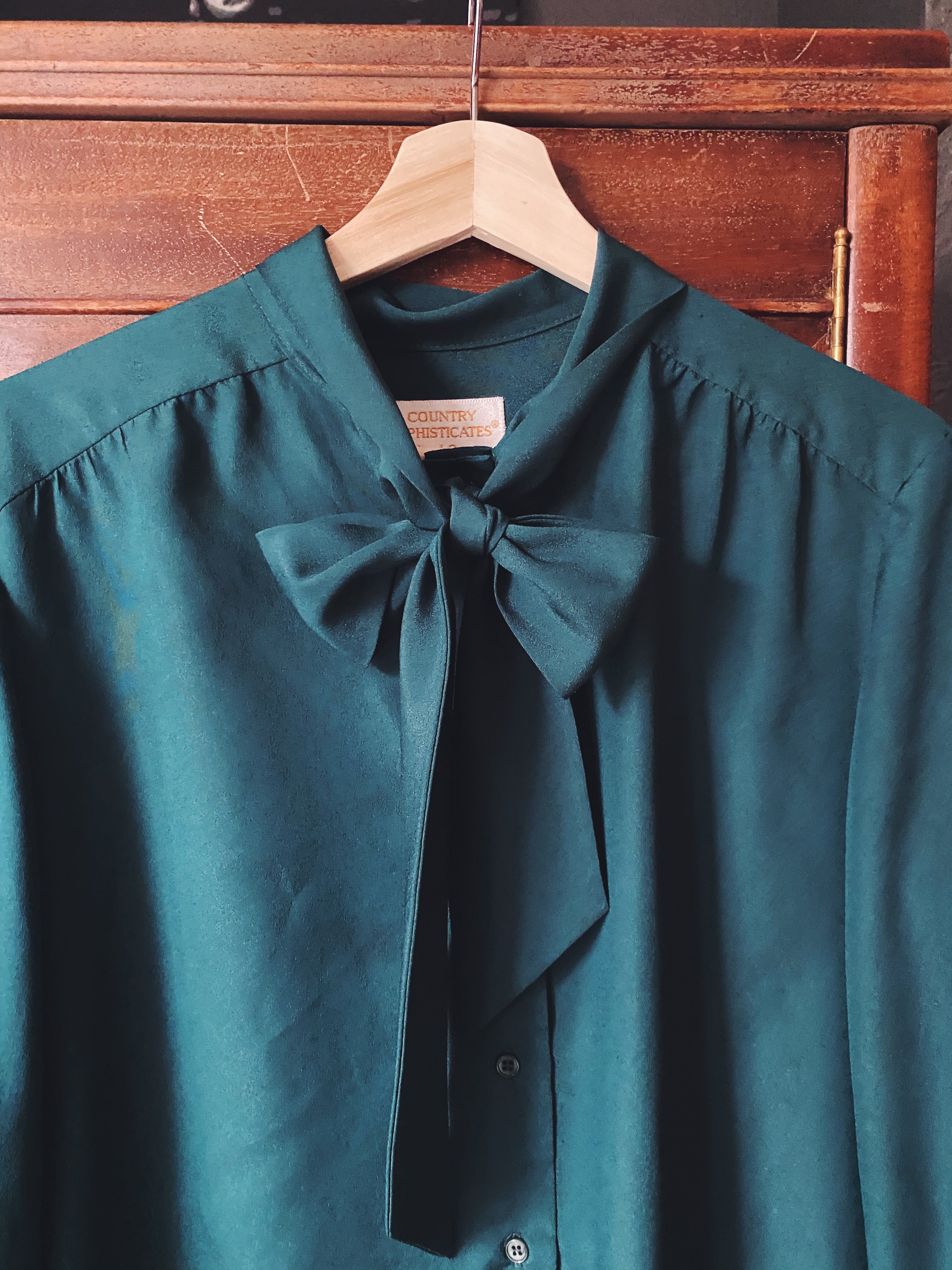 Vintage Pendleton Deep Green Secretary Bow Blouse