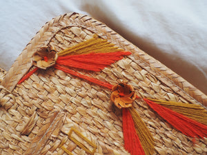 Vintage Orange Floral Basket Weave Handbag