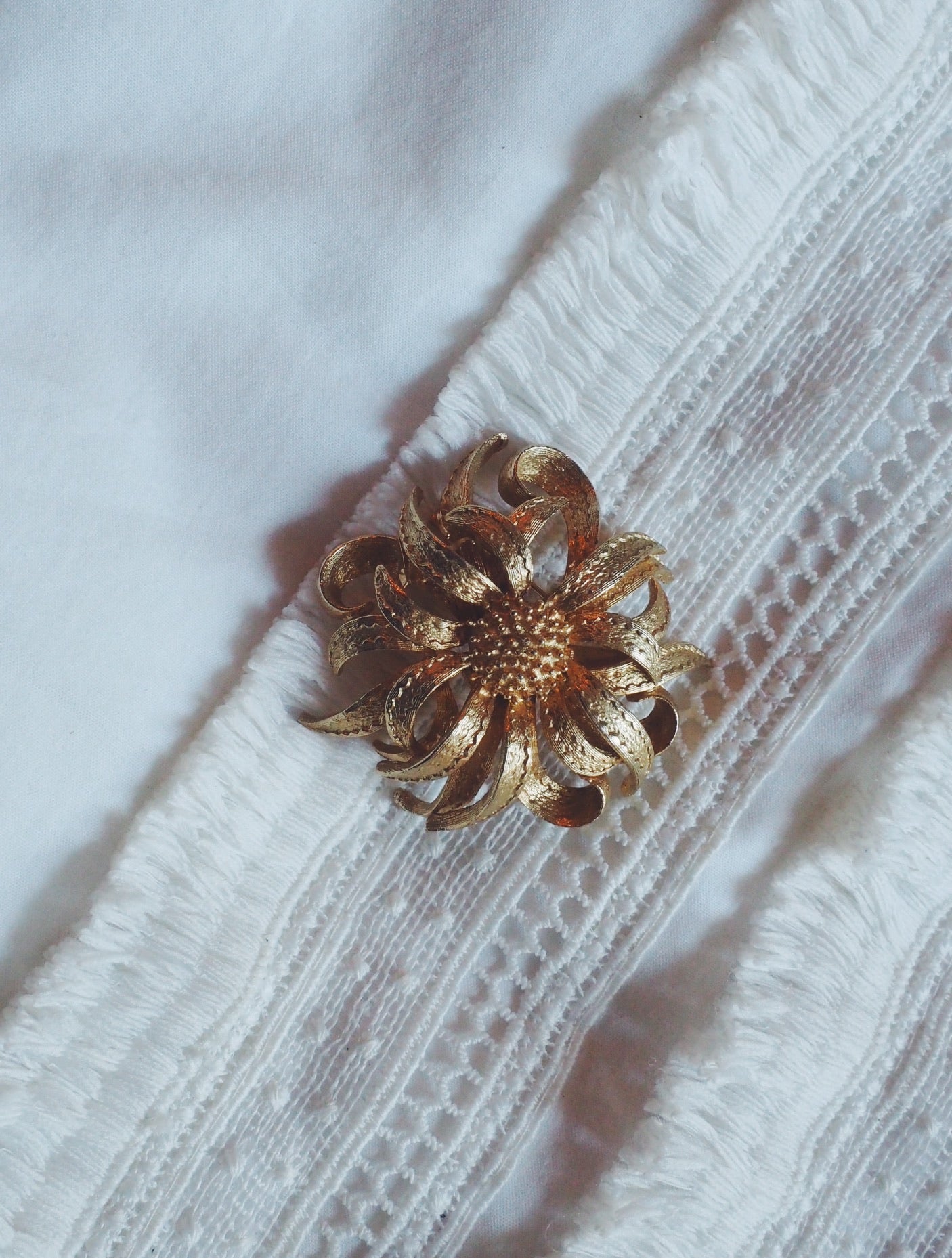 Vintage Brass Floral Statement Pin