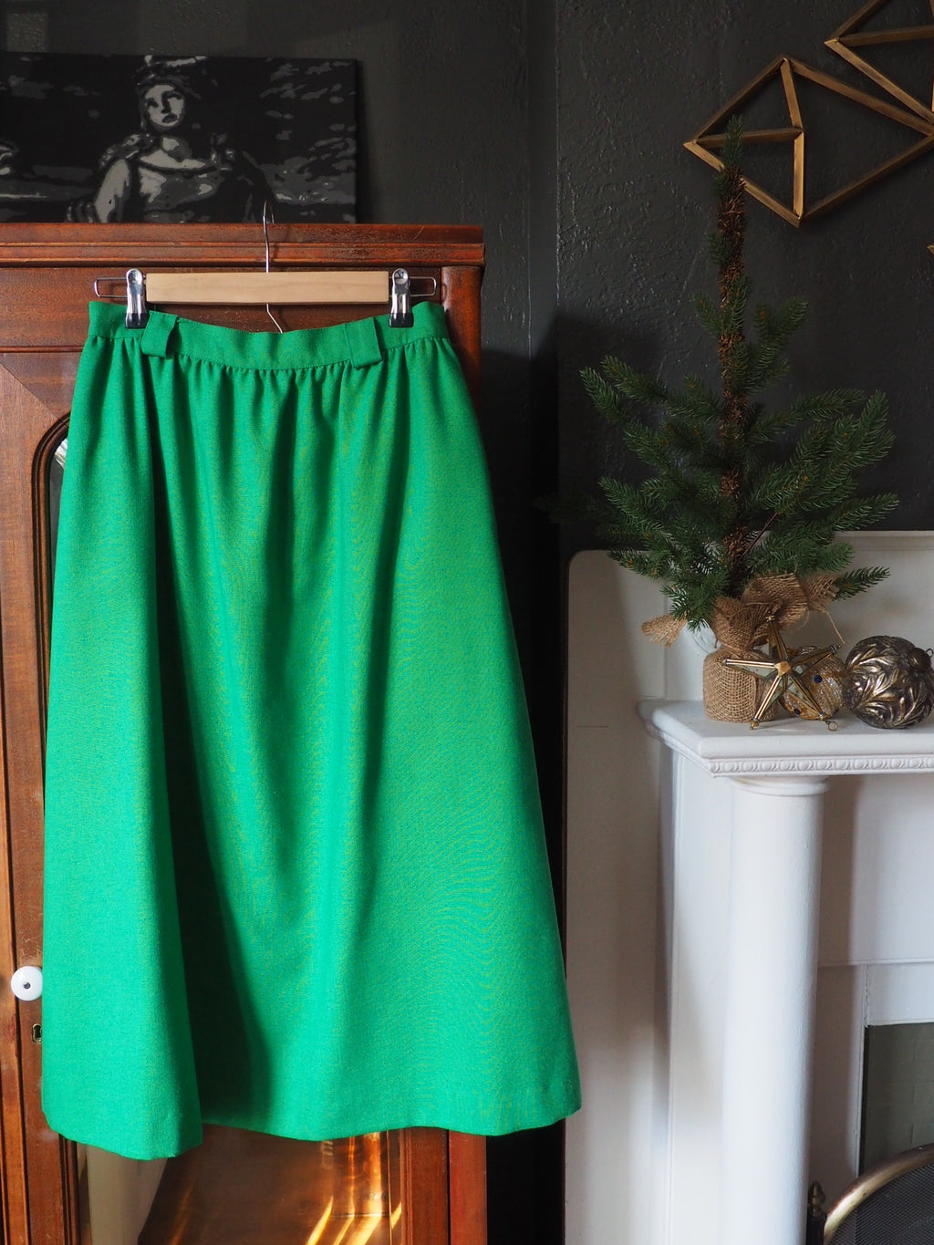 Vintage Kelly Green A-Line Midi Skirt