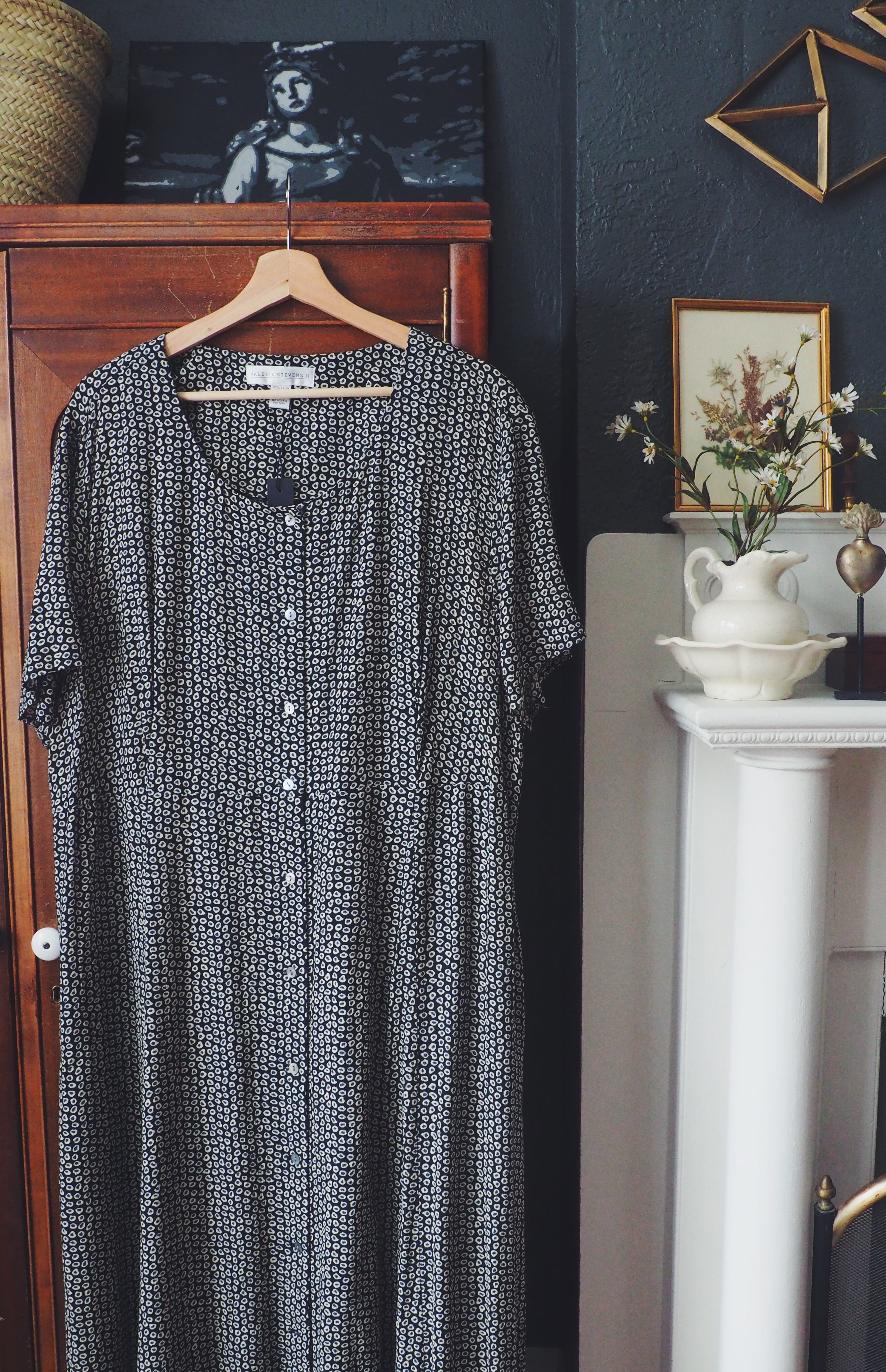 Vintage Button-Down Printed Plus-Size Midi Dress