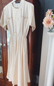 Vintage Pure Silk Cream A-Line Midi Dress