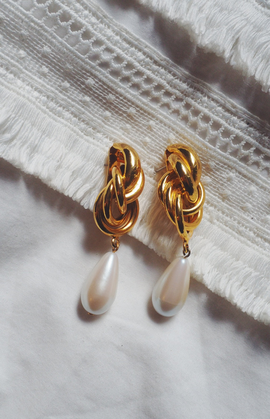 80s Brass & Pearl Drop Earrings