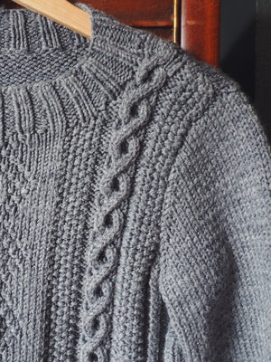 Gray Fisherman Cable-knit Mock-neck Sweater