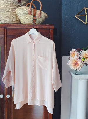 Pure Silk Pink 3/4 Sleeve Blouse