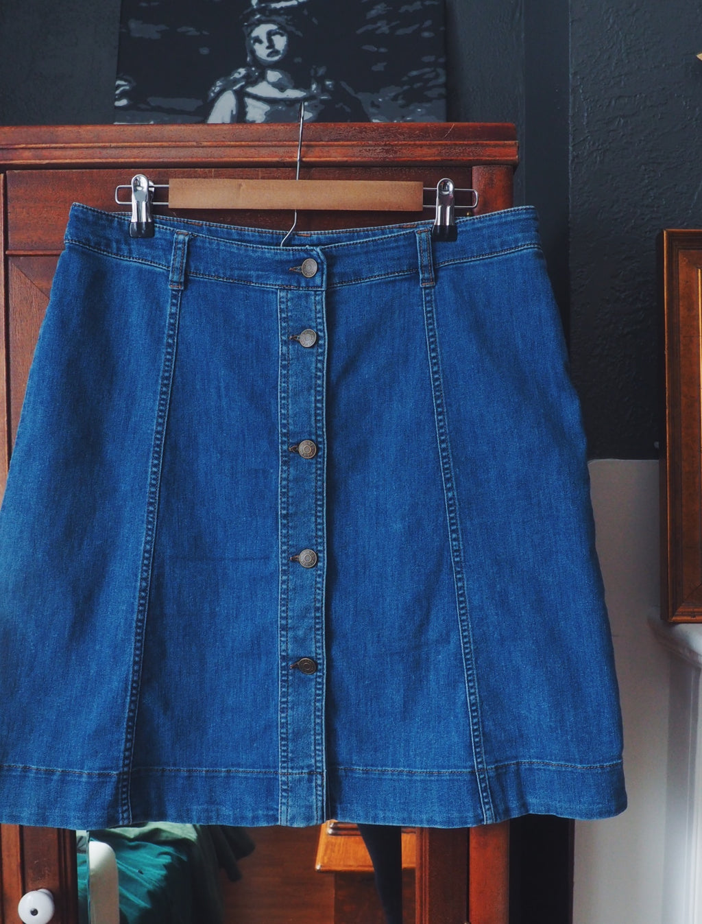 Denim Button Front Skirt